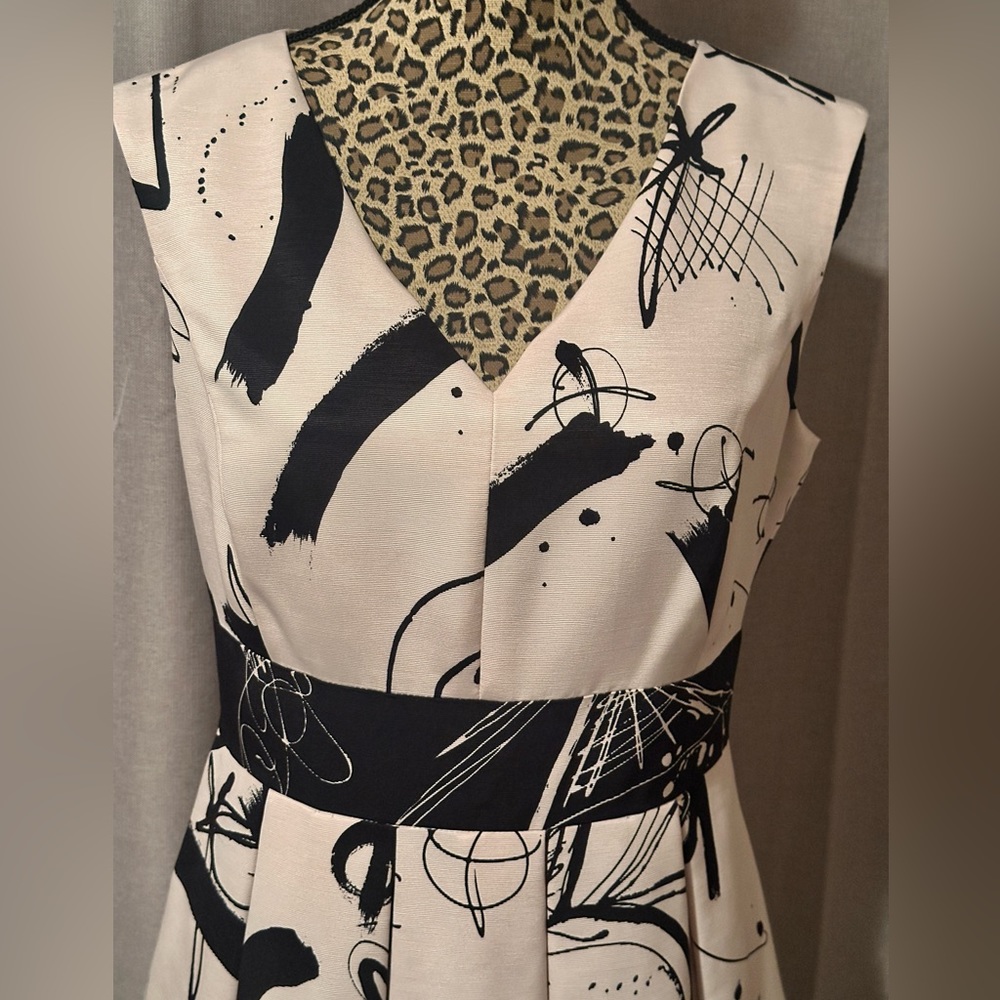 Donna Karan New York Abstract Black and White A-Line Dress Size 8 - Picture 2 of 11
